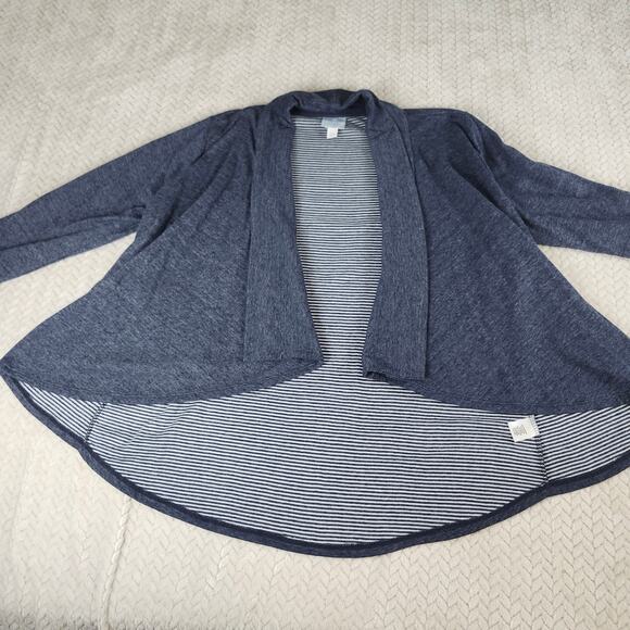 Sunday Heathered Blue Draped Cardigan with Striped Detail Inside- Size Large - Picture 3 of 6